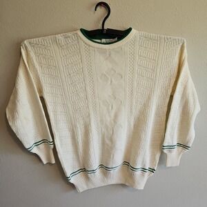Vintage Quill's Woolen Market Sweater‎ Size L Ireland White Green Acrylic